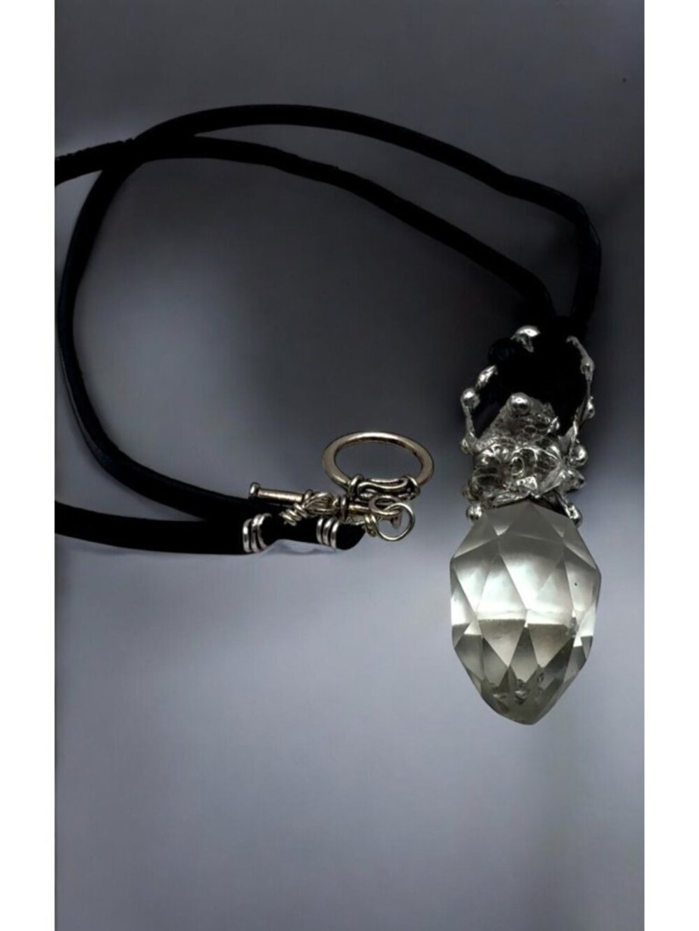 Crystal Perfume Bottle Topper Pendant | Leather Cord Necklace | Alma Antigua - Picture 12 of 14
